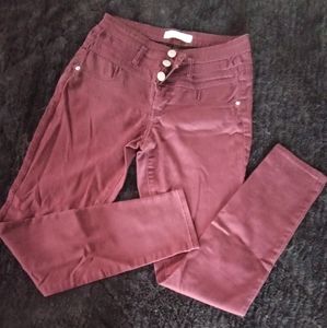 Maroon high rise skinny jeans